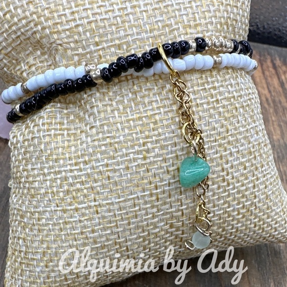 Aventurine super dainty beaded multi charms tassel bracelet stack - Picture 1 of 6